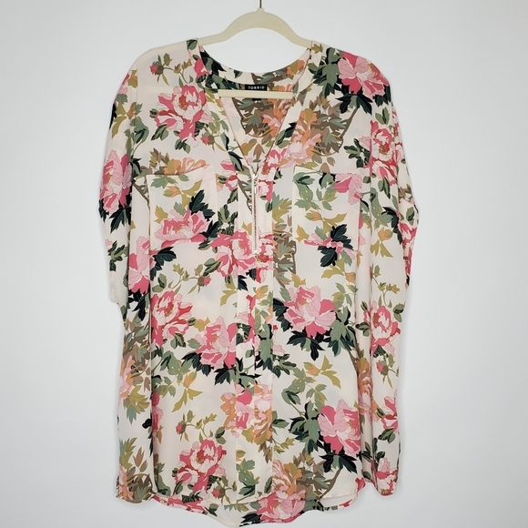 Torrid Floral Cap Sleeve Blouse Size 3X Zip Front Lightweight Top Feminine Flowy - Picture 9 of 10